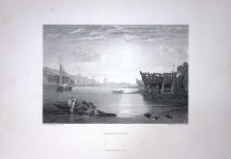 J.M.W Turner View of Teignmouth Devon Antique Steel Engraving-115-TR