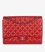Chanel Red Quilted Lambskin Maxi Classic Single Flap Bag