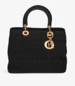 Christian Dior Black Quilted Nylon Vintage Large Lady Dior