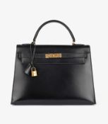 Hermès Black Box Calf Leather Vintage Kelly 32cm Sellier