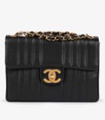 Chanel Black Vertical Quilted Caviar Leather Vintage Jumbo XL Classic Single Flap Bag