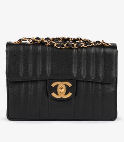 Chanel Black Vertical Quilted Caviar Leather Vintage Jumbo XL Classic Single Flap Bag