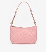 Chanel Pink Quilted Caviar Leather Vintage Timeless Hobo Bag
