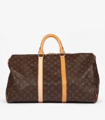 Louis Vuitton Brown Monogram Coated Canvas & Vachetta Leather Vintage Keepall 50