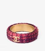 Chanel Multicolour Tweed Matte Gold Tone Bangle