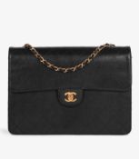 Chanel Black Quilted Caviar Leather Vintage Jumbo Classic Single Flap Bag