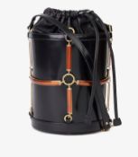 Gucci Black Vinyl, Lambskin & Rust Enamel Bucket Bag