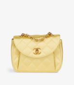 Chanel Yellow Quilted Satin Vintage Mini Flap Bag