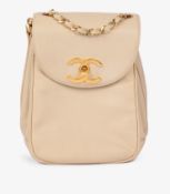 Chanel Beige Caviar Leather Vintage XL Classic Single Flap Bag