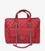 Chanel Burgundy Quilted Caviar Leather Large Casual Pocket Tote