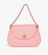 Chanel Pink Quilted Lambskin Leather Small Top Handle Classic Single Flap Bag