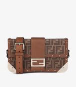 Fendi Brown Zucca Monogram Coated Canvas & Calfskin Leather Hard Trunk Baguette
