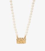Chanel Faux Pearl Gold Tone Quilted Flap Bag Necklace