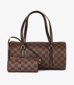 Louis Vuitton Damier Ebene Coated Canvas & Brown Calfskin Leather Vintage Papillon 30 with Pouch