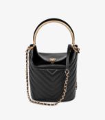 Chanel Black Chevron Quilted Lambskin Handle with Chic Bucket Bag