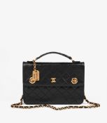 Chanel Black Quilted Lambskin Vintage Small Classic Single Flap Bag with Top Handle