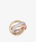 Cartier Pave Diamond 18ct White Gold, 18ct Yellow Gold and 18ct Rose Gold Trinity Ring