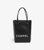 Chanel Black & White Lambskin Mini Shopping Bag Tote