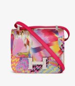 Hermès Rose Mexico Swift Leather & Marble Silk Constance 24