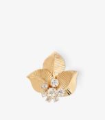 Cartier European Cut Diamond Set 18ct Yellow Gold Vintage Leaf Design Brooch