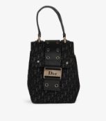 Christian Dior Black Oblique Monogram Canvas & Calfskin Leather Vintage Top Handle Box Bag