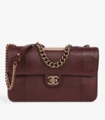 Chanel Burgundy Lizard Leather & Dusky Pink Quilted Lambskin Large Perfect Edge Classic Single Fl...