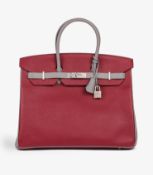Hermès Rouge Grenat & Gris Mouette Epsom Leather HSS Special Order Birkin 35cm Retourne