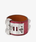 Hermès Fuchsia Shiny Mississippiensis Alligator Collier De Chien T2