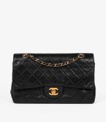 Chanel Black Quilted Lambskin Leather Vintage Medium Classic Double Flap Bag