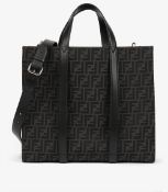 Fendi Grey Zucca Print Canvas & Black Calfskin Leather Shopper Tote