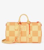 Louis Vuitton Natural & Orange Raffia, Beige Calfskin Leather Keepall 50 Bandoulière
