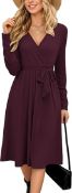 Dress For Women UK Long Sleeve V Neck RRP £22.05 Brown Medium L9c