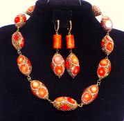 Glamorous red coral necklace & earrings set
