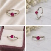 Title: 925 Sterling Silver Ring with Pink Round-Cut Stone Description: 925 sterling silver ring