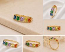 Title: Multicolour Gemstone Ring – Gold Tone – Size 18 Description: Elegant gold-tone ring set