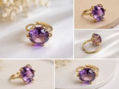 Title: 13ct Alexandrite Ring – Gold Tone Setting Description: Striking statement ring featuring a