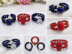 Title: Set of Three Double Strand Beaded Statement Rings Description: Set of three colourful