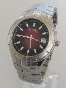 A Vintage Fossil Blue Classic Men’s Watch | Red Sunburst Dial | Stainless Steel | AM-4056