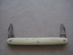 Antique French Bone Hafted Twin Bladed Penknife, c1900
