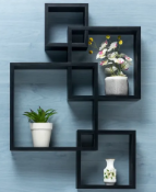 Black Gatton Design Wall Mounted Floating Shelves, Interlocking Four Cube Design sku-4439