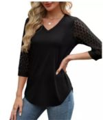 7 x Women's Tops 3/4 Sleeve V-Neck Lace Tunic Tops sku-4023