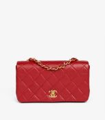 Chanel Red Quilted Lambskin Vintage Rectangular Mini Full Flap Bag