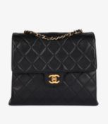 Chanel Black Quilted Lambskin Vintage Medium Tall Accordion Classic Single Flap Bag