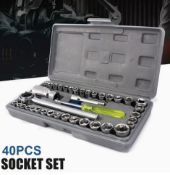 40 Pc Ratchet Socket Set – Metric & SAE, Chrome Vanadium, Reversible Ratchet, Carry Case