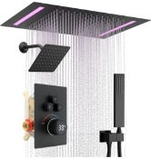 Dual Shower Heads Digital Display Valve Shower Mixer Set, With 14x20inch