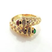 Orrevé 18k Gold Plated Pave & Cabochon Gemstone Ring 'New'