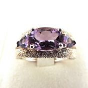 925 Silver Amethyst Gemstone Ring 'New'