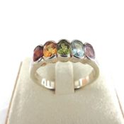 925 Silver Tutti-Frutti Multi-Colour Gemstone Ring