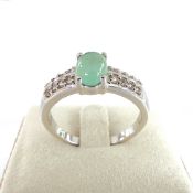 925 Silver Oval Cabochon Natural Green Prehnite & Topaz Ring 'New'