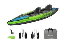 2X 347cm Double Seat Inflatable Kayak with Air Bag, Pump, Oar & Storage Bag (ZZKAYIKD)